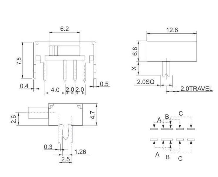 SK-22D07(2P3T)撥動開關