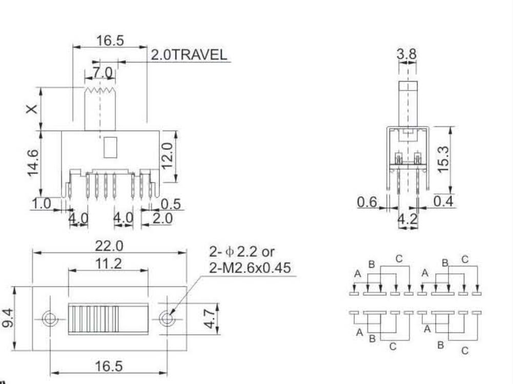 SS-43D01(4P3T)撥動開關