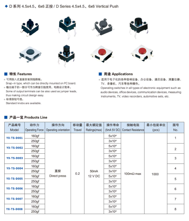 輕觸開關(guān)規(guī)格型號大全手冊下載