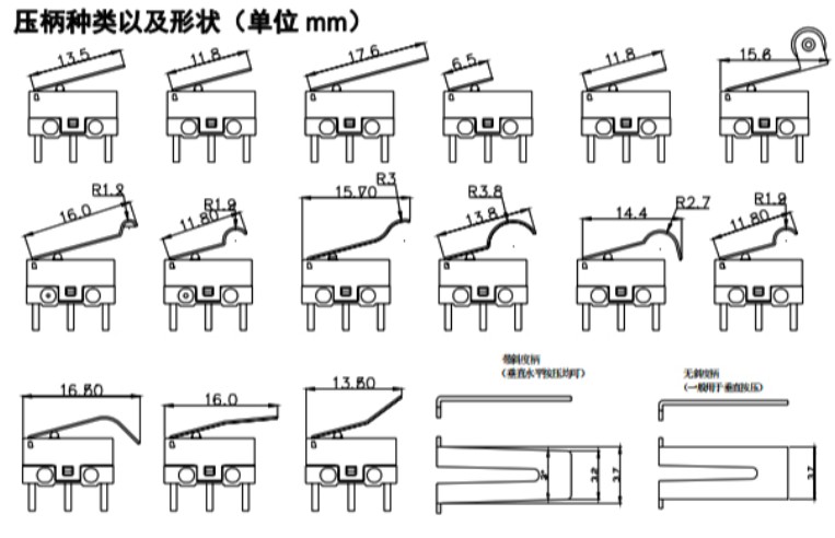 常見微動開關技術規范資料