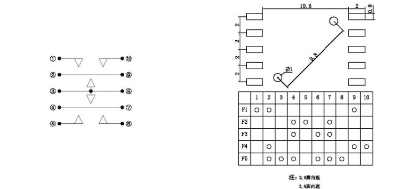 10*10*9mm十腳五向開關